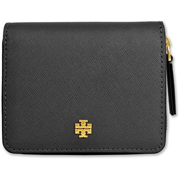 TORY BURCH 防刮皮革拉鍊短夾－黑