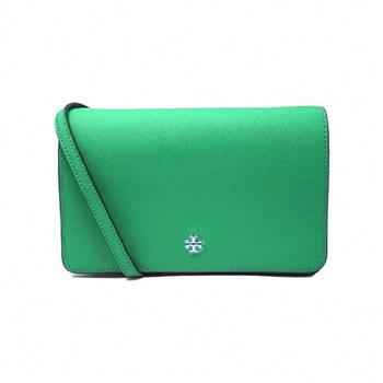 TORY BURCH 雙TLOGO皮革翻蓋斜背包－祖母綠