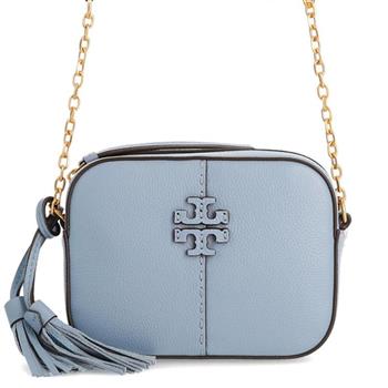 Tory burch 流蘇皮革斜背包－水藍