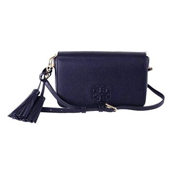 Tory Burch 流蘇皮革翻蓋斜背包－深藍