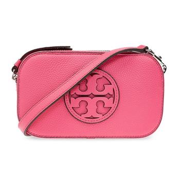 TORY BURCH 雙拉鍊皮革迷你相機包－桃紅