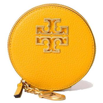 TORY BURCH 雙T－LOGO拉鍊皮革零錢包－黃色