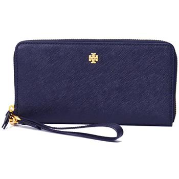 TORY BURCH 防刮皮革拉鍊長夾－深藍