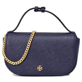 Tory burch 雙T－LOGO防刮皮革斜背鍊包－深藍