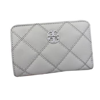 Tory burch 菱格紋皮革中夾－磨砂灰