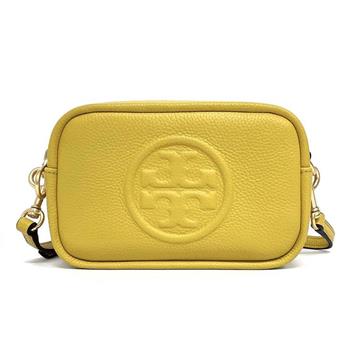 TORY BURCH 雙拉鏈皮革斜背包方包－黃