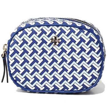 TORY BURCH 印花皮革拉鍊化妝包－深藍