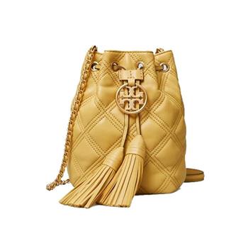 TORY BURCH 菱格紋皮革水桶包－黃色