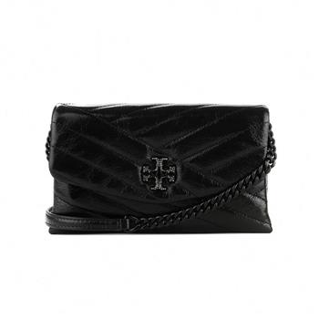 TORY BURCH 斜紋衍縫翻蓋斜背包－黑