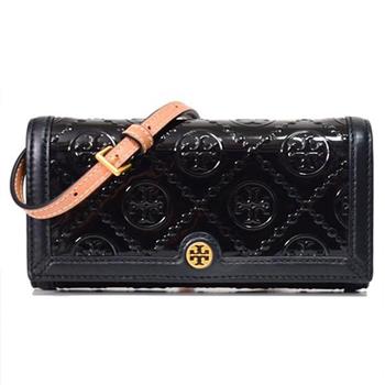 TORY BURCH WOC翻蓋皮革斜背包－漆皮黑色