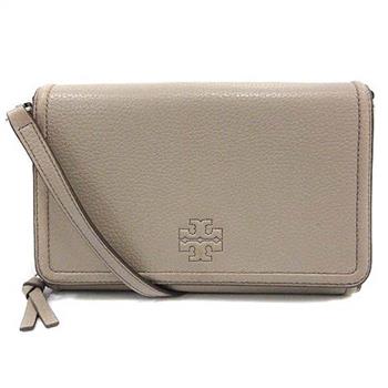Tory burch 素面皮革翻蓋斜背包－灰