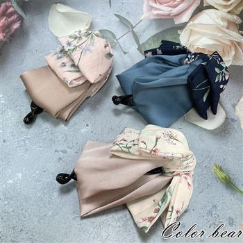 【卡樂熊】氣質雪紡花布蝶結造型髮夾/相交夾/馬尾夾(三色可選)