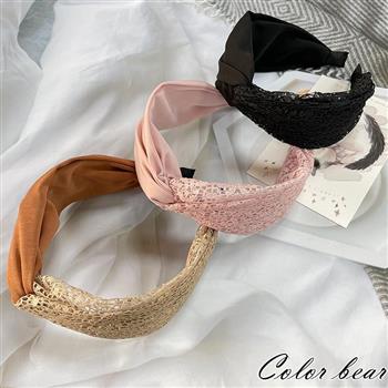 【卡樂熊】氣質雙拼蕾絲造型髮箍(三色可選)