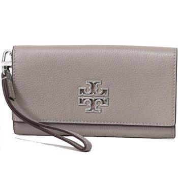 Tory burch 雙T－LOGO皮革信封長夾－灰