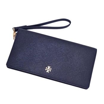 Tory burch 雙T－LOGO防刮皮革對開長夾－深藍