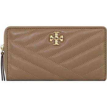 Tory burch 斜紋皮革拉鍊長夾－深駝