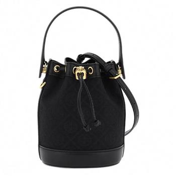 TORY BURCH 織布拼接皮革水桶包－黑