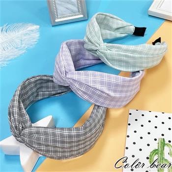 【卡樂熊】韓版清新格子扭結造型髮箍(三色可選)