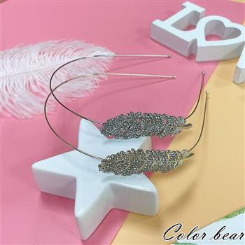 【卡樂熊】氣質珍珠羽毛水鑽造型髮箍(兩色可選)