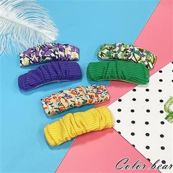 【卡樂熊】韓系花布素色皺褶造型髮夾/邊夾(三色可選)