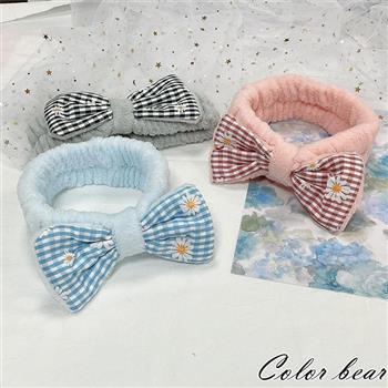 【卡樂熊】蝶結毛絨小雛菊造型洗臉髮帶(三色可選)