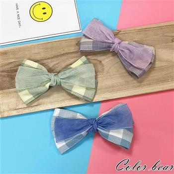 【卡樂熊】韓系氣質層次蝶結格紋網紗造型髮夾/邊夾(三色可選)