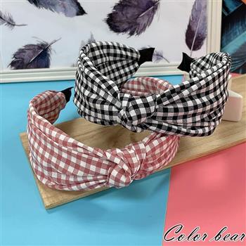 【卡樂熊】簡約格紋扭結造型髮箍(兩色可選)