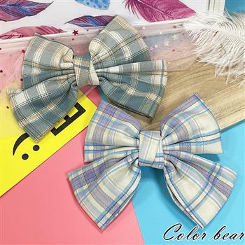 【卡樂熊】氣質布藝格紋大蝶結造型髮夾/自動夾(兩色)