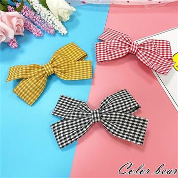 【卡樂熊】蝶結格紋交錯包布造型髮夾(三色可選)