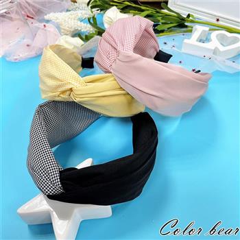 【卡樂熊】韓風拼接格紋絲綢造型髮箍(三色可選)