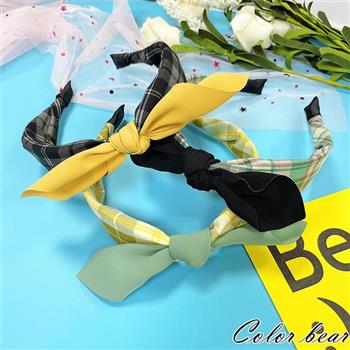 【卡樂熊】韓風撞色格紋雪紡結造型髮箍(三色可選)