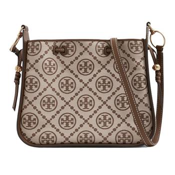 Tory burch 緹花拼接皮革斜背包－卡其駝