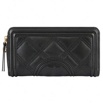 Tory burch 菱格紋皮革拉鍊長夾－黑