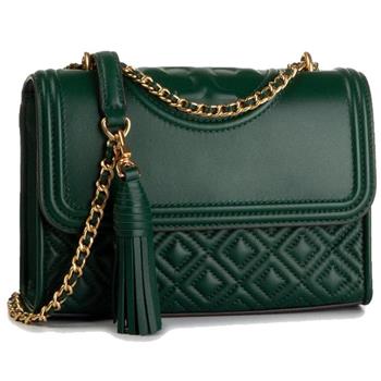 Tory burch 格紋皮革翻蓋斜背包－深綠
