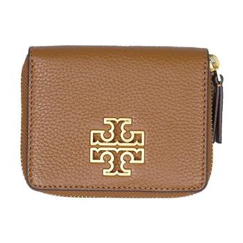 TORY BURCH 雙T-LOGO荔枝紋拉鍊短夾-駝