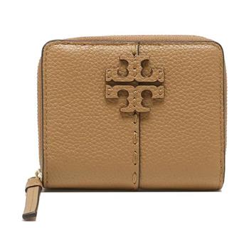 Tory burch 雙T－LOGO素面皮革短夾－淺駝