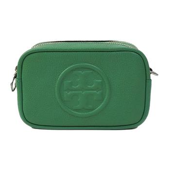 TORY BURCH 雙拉鏈皮革斜背包方包－松霜綠