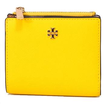 Tory Burch 簡約皮革素面短夾－黃色