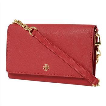 TORY BURCH 雙T－LOGO防刮皮革翻蓋斜背包－紅