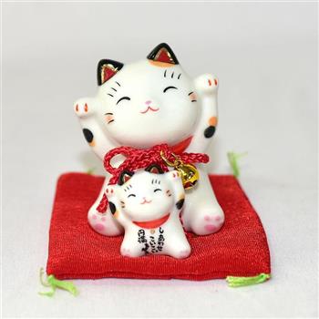 彩繪圓滿 親子 鈴鐺招財貓 磁器吉祥物 日本藥師窯出品 7cm kc316