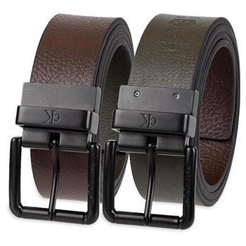 【Calvin Klein】2024男經典Logo扣雙面棕橄欖色兩用皮帶(預購)