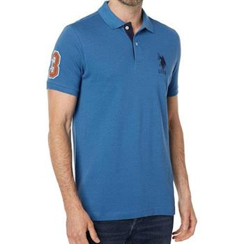 【US Polo】2024男時尚大馬球修身全靖藍色短袖POLO(預購)