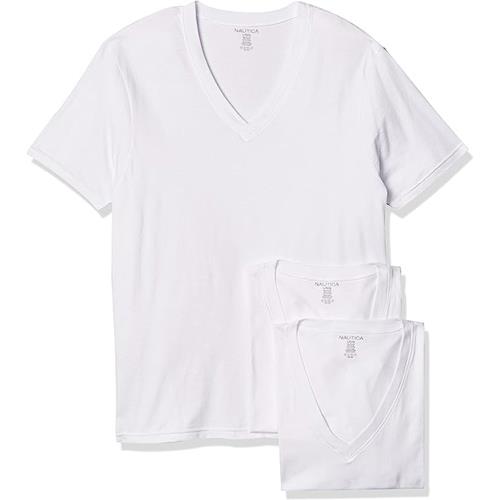 【NAUTICA】2024男時尚棉質白色V 領短袖內衣3件組(預購) - S