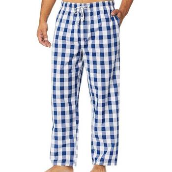 【NAUTICA】2024男時尚舒適藍白色格子長睡褲(預購)