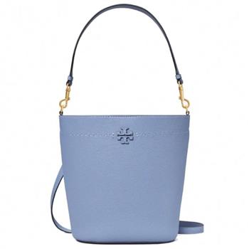 Tory burch 雙T－LOGO素面皮革水桶包－天空藍