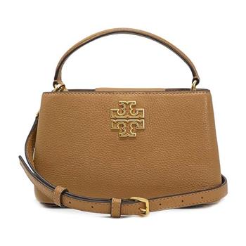 Tory burch 雙T－LOGO素面皮革手提兩用包－駝