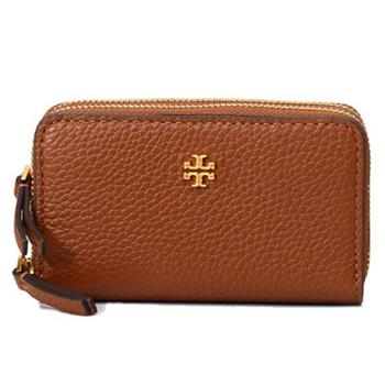 TORY BURCH 荔枝紋皮革拉鏈長夾－焦糖