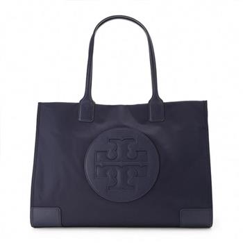 TORY BURCH 雙T－LOGO拼接皮革手提肩包托特包－藍灰