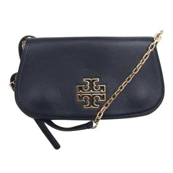 Tory burch 素面翻蓋皮革造型斜背包－黑