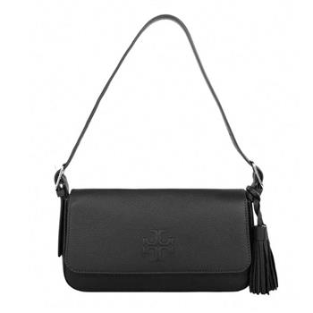 Tory burch 素面翻蓋皮革流蘇斜背包－黑